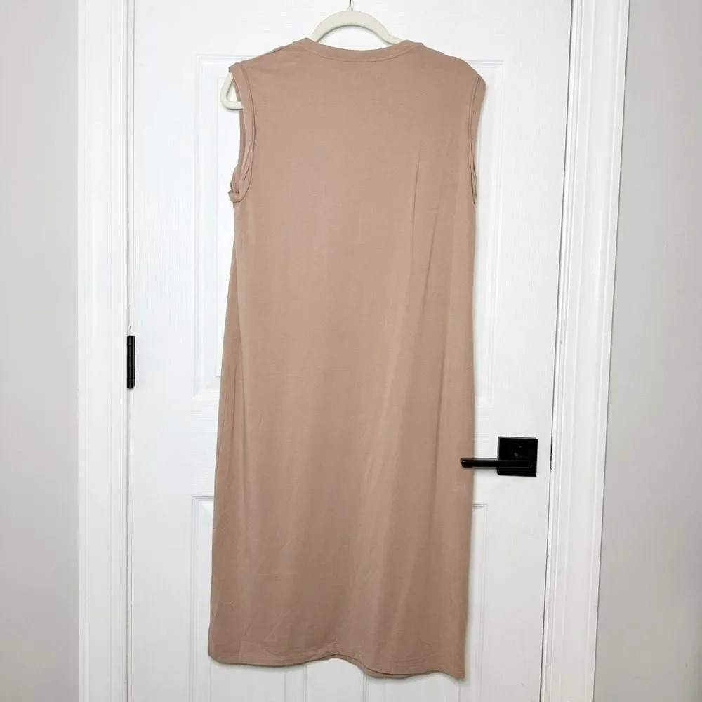 THEORY Size L Cuff Sleeve Scoop Neck Knit Tank Midi Dress Quartz Modal Blend‎ - Picture 7 of 8